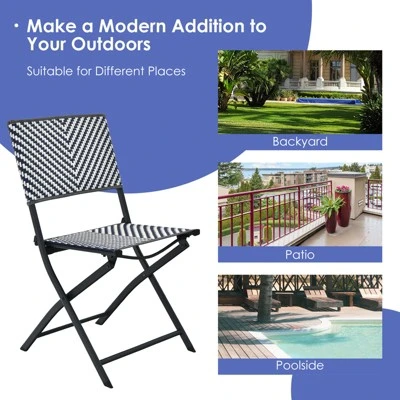 Tangkula Set Of 4 Patio PE Rattan Folding Chairs Dining Chairs With Anti-rust Frame For Garden Backyard 8 Tangkula Set Of 4 Patio PE Rattan Folding Chairs Dining Chairs With Anti-rust Frame For Garden Backyard - Image 6
