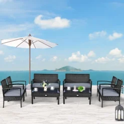Tangkula 4PCS Rattan Wicker Outdoor Patio Conversation Set Cushioned Sofa Coffee Table -Tangkula GUEST ef6da5a0 6e35 447f af86 bf98be7377a9