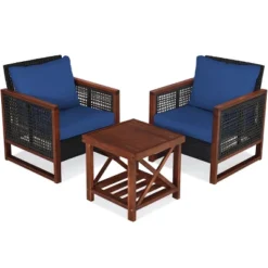 Tangkula 3PCS Patio Rattan Bistro Set Acacia Wood Frame Cushioned Sofa And Side Table -Tangkula GUEST efc7e829 26f3 4692 9fea 62d21aa83a70