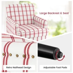 Tangkula Modern Accent Armchair Upholstered Single Sofa Chair W/ Rubber Wood Legs Red Checkerboard -Tangkula GUEST f03295eb edd7 44c5 841b a2dbc0b2021e
