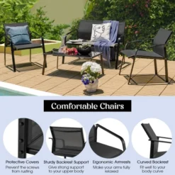 Tangkula 4PCS Patio Conversation Futniture Set W/ Fabric And Anti-Rust Steel Frame -Tangkula GUEST f03b079b 0550 486b 94ac 82baf680f604