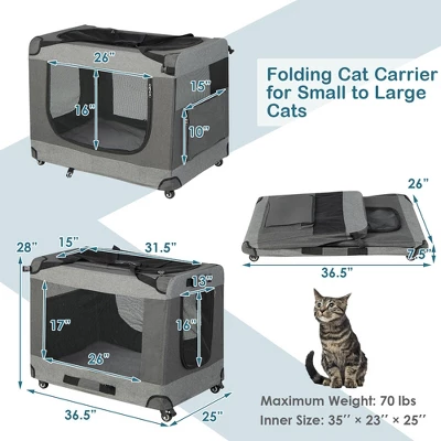 Tangkula Extra Large Portable Folding Cat Soft Crate W/ 4 Lockable Wheels Cat Carrier 9 Tangkula Extra Large Portable Folding Cat Soft Crate W/ 4 Lockable Wheels Cat Carrier - Image 7