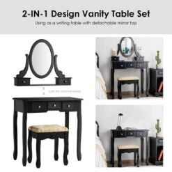 Tangkula Vanity Table Set W/ 360° Rotating Oval Mirror & Drawers Black/White -Tangkula GUEST f0ec5c5c 4568 4d0d a16a f33c8713071e