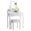 Tangkula Rotatable Mirror Vanity Set Makeup Dressing Table And Stool W/ 5 Drawers