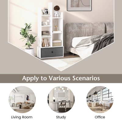 Tangkula Tree Shaped Bookcase With Drawer Free Standing Bookshelf With 7 Open Storage Shelves Tall Display Rack With Bookshelves White 8 Tangkula Tree Shaped Bookcase With Drawer Free Standing Bookshelf With 7 Open Storage Shelves Tall Display Rack With Bookshelves White - Image 6
