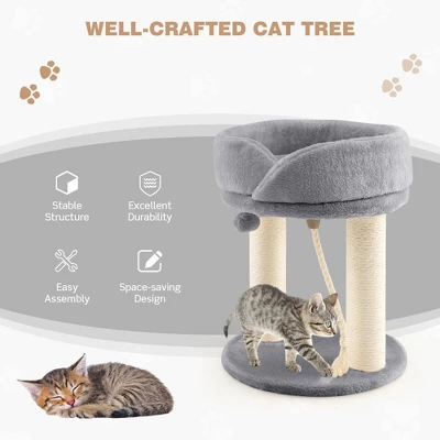 Tangkula Cat Tower Cat Activity Tree W/ Plush Perch & Scratching Posts Grey 6 Tangkula Cat Tower Cat Activity Tree W/ Plush Perch & Scratching Posts Grey - Image 4