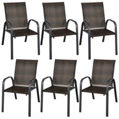 Tangkula 6PCS Outdoor PE Wicker Stacking Dining Chairs Patio Arm Chairs -Tangkula GUEST f153054e 5feb 465f 9af9 7ad40a277087