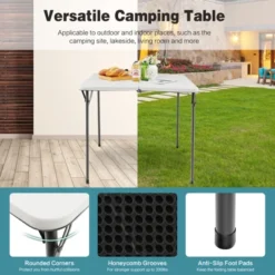 Tangkula Folding Camping Table Portable Picnic Table With All-Weather HDPE Tabletop Metal Frame & Carry Straps White/Gray 15 Tangkula Folding Camping Table Portable Picnic Table With All-Weather HDPE Tabletop Metal Frame & Carry Straps White/Gray -Tangkula GUEST f16f153f fe7b 411f 8e6f af6aae9feca2