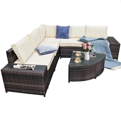 Tangkula 6-Piece Outdoor Rattan Conversation Set Sectional Sofa Set With Arc-Shaped Table 6 Tangkula 6-Piece Outdoor Rattan Conversation Set Sectional Sofa Set With Arc-Shaped Table - Image 4