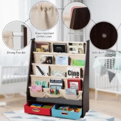 Tangkula Espresso Book Rack Kids Toys Organizer Shelves With 4 Sling Bookshelf And 2 Boxes -Tangkula GUEST f2579bbe 4a66 43a3 9b4e f1b39d1fcc99