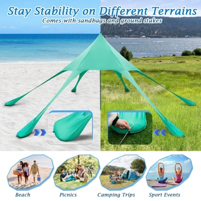 Tangkula 20 X 20 FT Beach Tent Beach Canopy W/ UPF50+ Sun Protection Carrying Bag & Sand Shovel Aluminum Pole & 6 Ground Stakes Blue/Green 7 Tangkula 20 X 20 FT Beach Tent Beach Canopy W/ UPF50+ Sun Protection Carrying Bag & Sand Shovel Aluminum Pole & 6 Ground Stakes Blue/Green - Image 5
