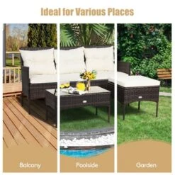 Tangkula 3 PCS Patio Furniture Set Outdoor All Weather Wicker Conversation Set W/Cushioned Ottoman & Side Table -Tangkula GUEST f3b9bd3e 111d 4f4b 956c aefe0d4a82e8
