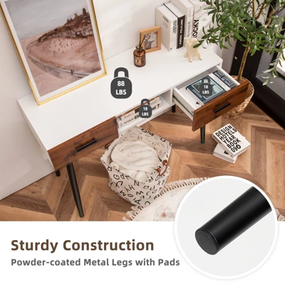 Tangkula 48" Industrial Console Table With 2 Drawers & Middle Open Shelf Narrow Accent Side Table For Entryway 6 Tangkula 48" Industrial Console Table With 2 Drawers & Middle Open Shelf Narrow Accent Side Table For Entryway - Image 4