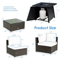 Tangkula 6-Piece Patio Furniture Set W/ 30" Propane Fire Pit Table Outdoor PE Wicker Conversation Set W/ Cushions &Tempered Glass Coffee Table -Tangkula GUEST f537071d dc73 4716 bd9e 7d1e49ec81ac