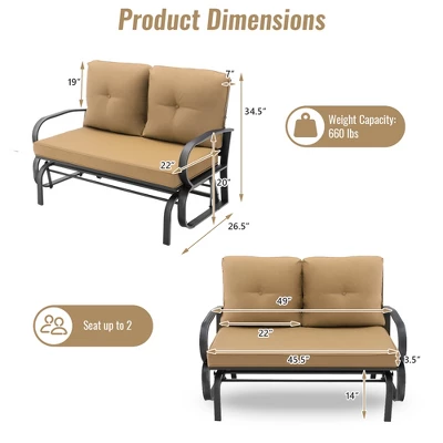 Tangkula 2-Person Outdoor Patio Glider Bench Swing Seat Bench W/ Seat & Back Cushions 6 Tangkula 2-Person Outdoor Patio Glider Bench Swing Seat Bench W/ Seat & Back Cushions - Image 4