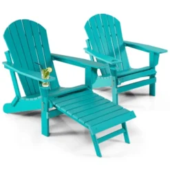 Tangkula 2PCS Adirondack Chair W/Ergonomic Design&Ottoman Outdoor Armchair HDPE Chair For Yard&Patio Black/Coffee/Grey/Turquoise/White -Tangkula GUEST f67d3599 03d5 4f98 82f6 52e949476fb2
