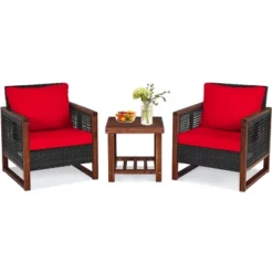 Tangkula 3PCS Patio Rattan Bistro Set Acacia Wood Frame Cushioned Sofa And Side Table -Tangkula GUEST f721b673 848f 44f0 8b0d 21f98d350937