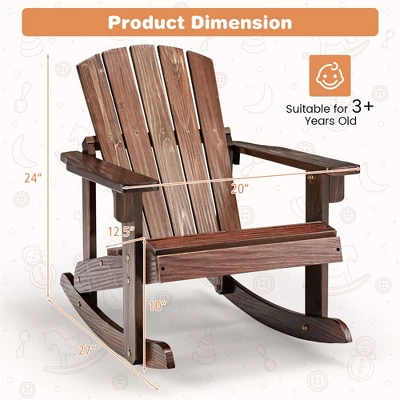 Tangkula 2PCS Kid Adirondack Rocking Chair Outdoor Solid Wood Slatted Seat Backrest Coffee 5 Tangkula 2PCS Kid Adirondack Rocking Chair Outdoor Solid Wood Slatted Seat Backrest Coffee - Image 3