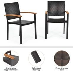 Tangkula Patio Rattan Dining Armchair 2 Set Of Wicker Chair W/Steel Frame Acacia Armrests Indoor & Outdoor -Tangkula GUEST f80eda37 a107 43be be12 e8465f4b8064