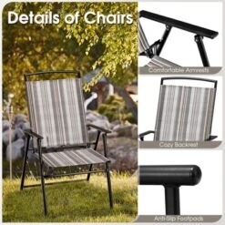 Tangkula Outdoor Folding Chairs Set Of 2/4 Lightweight High Back Chairs W/ Armrests Heavy-Duty Metal Frame -Tangkula GUEST f87507de 377f 4a40 b363 1da4056921f5