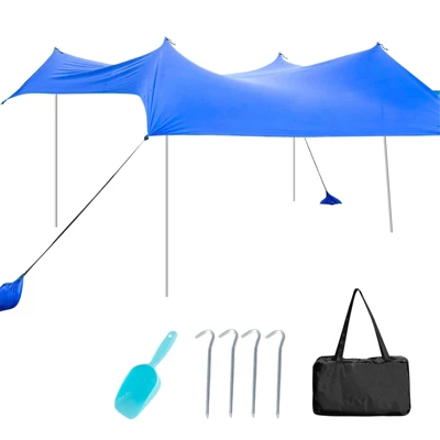 Tangkula 7'x7' Beach Tent Canopy W/ 4 Poles Sandbag Anchors UPF50+ Blue/Green/Purple 11 Tangkula 7'x7' Beach Tent Canopy W/ 4 Poles Sandbag Anchors UPF50+ Blue/Green/Purple - Image 9