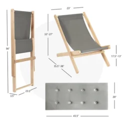 Tangkula Foldable Wood Beach Sling Chair With 3 Adjustable Positions Indoor Living Room Chaise Lounge Grey -Tangkula GUEST f8ea9155 df1f 4adf a434 322b1b44ca87
