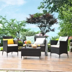 Tangkula 4 PCS Patio Rattan Wicker Furniture Set Outdoor With Cushions -Tangkula GUEST f94b1ff2 ba2d 4a58 8f08 0c1e1308a675