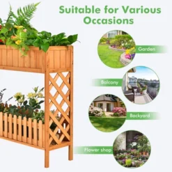 Tangkula Outdoor 2-Tier Wood Planter Raised Garden Bed Elevated Planter Box Kit W/Liner & Shelf For Backyard Patio -Tangkula GUEST f96d0bf0 23ae 42a3 8f19 ac2e2ac38b61