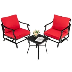 Tangkula 3PCS Outdoor Rocking Chair Set Patio Conversation Bistro Set W/ Red Cushions -Tangkula GUEST f991868c 8e1f 448e b41a ce4d48d636ec