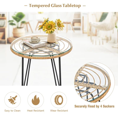 Tangkula 3 Pieces Patio Furniture Set W/Tempered Glass Coffee Table Set For Garden And Backyard White/Red/Turquoise/Grey/Black Cushions 6 Tangkula 3 Pieces Patio Furniture Set W/Tempered Glass Coffee Table Set For Garden And Backyard White/Red/Turquoise/Grey/Black Cushions - Image 4