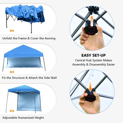 Tangkula 10x10 Ft Pop Up Canopy Tent One Person Set-up Instant Shelter With Central Lock W/ Roll-up Side Wall 6 Tangkula 10x10 Ft Pop Up Canopy Tent One Person Set-up Instant Shelter With Central Lock W/ Roll-up Side Wall - Image 4