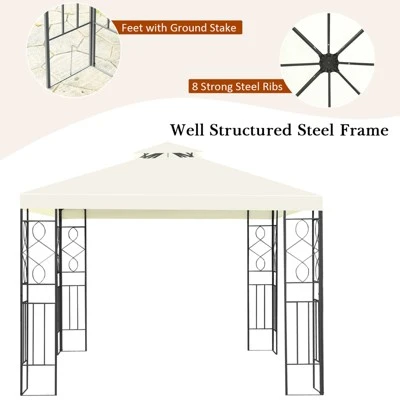 Tangkula 2-Tiers 10'x10'Outdoor Canopy Gazebo Art Steel Frame Party Patio Large Canopy Gazebo W/Netting 9 Tangkula 2-Tiers 10'x10'Outdoor Canopy Gazebo Art Steel Frame Party Patio Large Canopy Gazebo W/Netting - Image 7