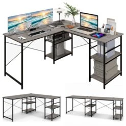 Tangkula Large L-shaped Computer Desk 60” Convertible Corner Desk With 4 Storage Shelves 95” 2-Person Long Study Writing Workstation Black/Rustic Brown/Natural/Grey -Tangkula GUEST fb20e1b1 933e 4663 afc8 4c445037593d