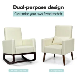 Tangkula 2-in-1 Upholstered Rocking Chair With Wood Leg & Pillow Relax Sofa Chair Light Grey/Beige/Dark Gray -Tangkula GUEST fb3113fc 95e1 49e1 b4da d0d1b94e6231