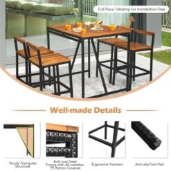 Tangkula 5PCS Patio Rattan Dinning Set With Umbrella Hole Wood High-Dining Bistro Set With 4 Bar Stools For Poolside&Garden 11 Tangkula 5PCS Patio Rattan Dinning Set With Umbrella Hole Wood High-Dining Bistro Set With 4 Bar Stools For Poolside&Garden -Tangkula GUEST fb69c239 b31c 4775 91c5 9d9f0f416961