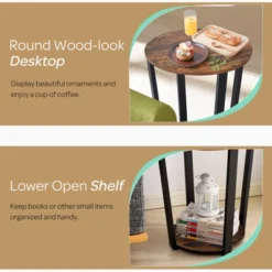 Tangkula 2 PCS 2-Tier Industrial Round End Table Metal Sofa Side Table With Storage Shelf -Tangkula GUEST fb6ac700 39e6 4143 b76d f4b649a92b5f
