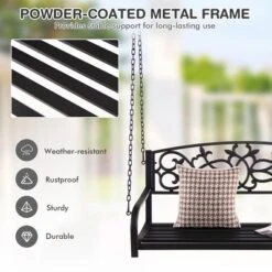 Tangkula Patio Hanging Porch Swing 2-Person Outdoor Metal Swing Bench Chair W/ Chains -Tangkula GUEST fb91387a 9bac 4991 8f60 e57655834246
