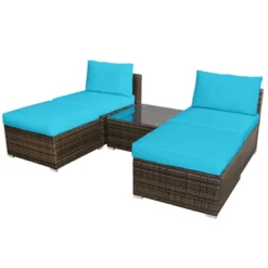Tangkula 5-Piece Outdoor Rattan Wicker Sofa Set Lounge Chair With Turquoise Cushions -Tangkula GUEST fbb22750 a8f6 446c 991b 7ec69f7340c2