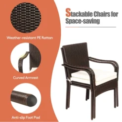 Tangkula 3 PCS Patio Furniture Set PE Wicker Bistro Set W/Acacia Wood Coffee Table & Umbrella Hole For Backyard Garden Poolside -Tangkula GUEST fc6e198f a01a 4535 af44 e36d7a2cd414