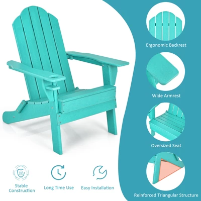 Tangkula 2PCS Folding Adirondack Chair Outdoor Adirondack Chair Weather Resistant Lounger For Backyard Porch Poolside Turquoise/Grey/White/Black 5 Tangkula 2PCS Folding Adirondack Chair Outdoor Adirondack Chair Weather Resistant Lounger For Backyard Porch Poolside Turquoise/Grey/White/Black - Image 3