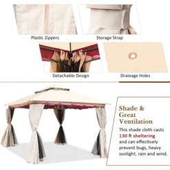 Tangkula 13'x10'Outdoor Canopy Gazebo Art Steel Frame 2-Tiers Party Patio Large Canopy Gazebo W/Netting&Side Walls -Tangkula GUEST fe117e44 0c37 48b2 ac81 a0a14e4e6f3c