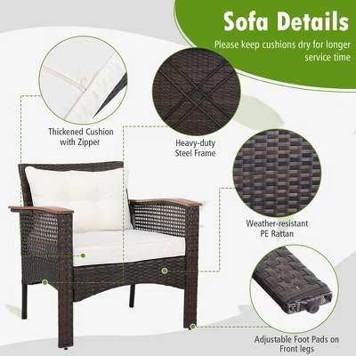Tangkula 3PCS Patio Conversation Furniture Set PE Rattan Sofa Set W/Wood Top Table 7 Tangkula 3PCS Patio Conversation Furniture Set PE Rattan Sofa Set W/Wood Top Table - Image 5