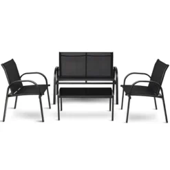 Tangkula 4PCS Black Furniture Set Chairs Coffee Table Patio Garden Brand New -Tangkula GUEST fe306a4f 7f28 424d 9bd0 794687ff10fc