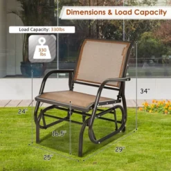 Tangkula Outdoor Single Glider Chair Rocking Seating Lounging Chair With Armrest Brown/Grey -Tangkula GUEST fe5757ef e017 46ee a660 290bc49c5926