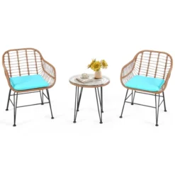 Tangkula 3PCS Patio Rattan Furniture Set With Round Tempered Glass Top Table & 2 Rattan Armchairs White/Turquoise/Red -Tangkula GUEST fff2abd0 2df8 4e6f a495 9af867b709e7
